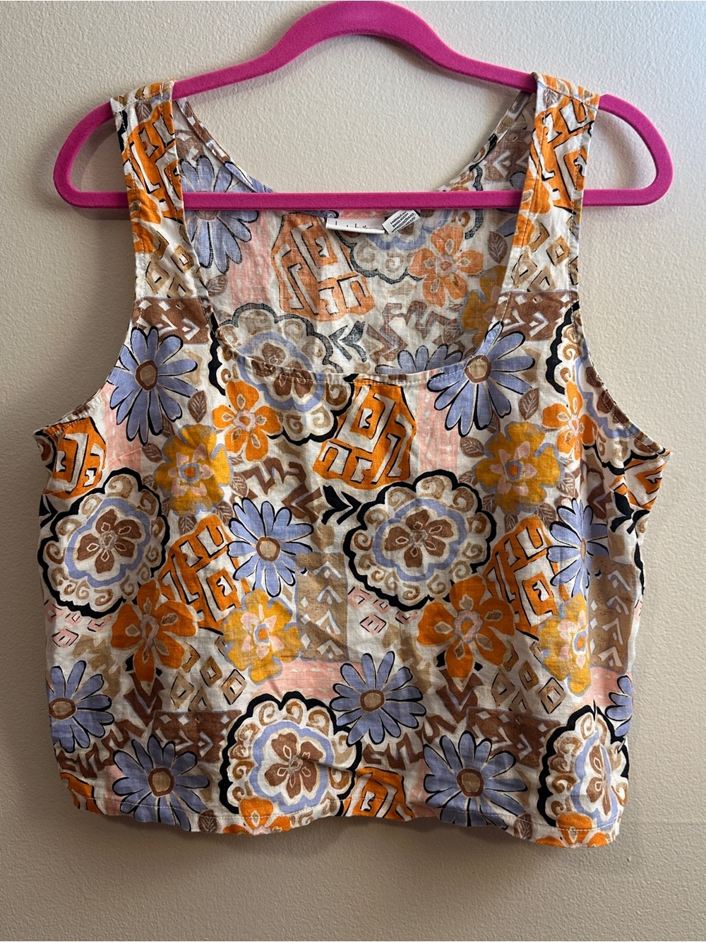 Nicole Miller Floral Linen Sleeveless Top, L